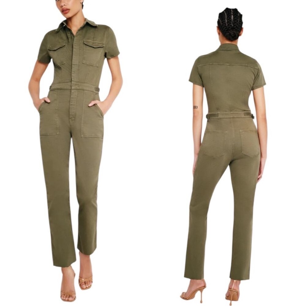 Good American Utility Green Striaght Leg Boiler Jumpsuit